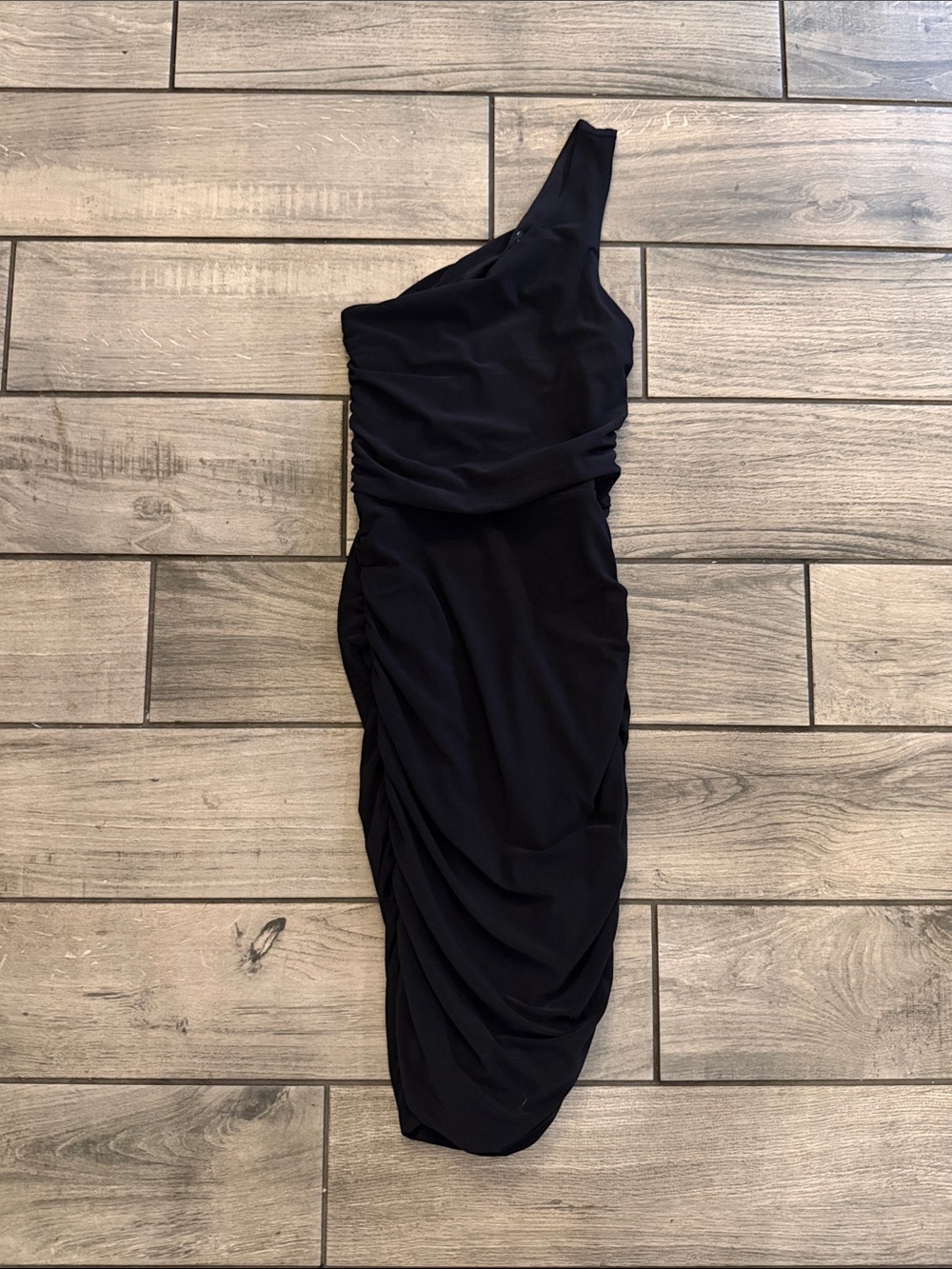 Express One-Shoulder Black Ruched Cocktail Dress